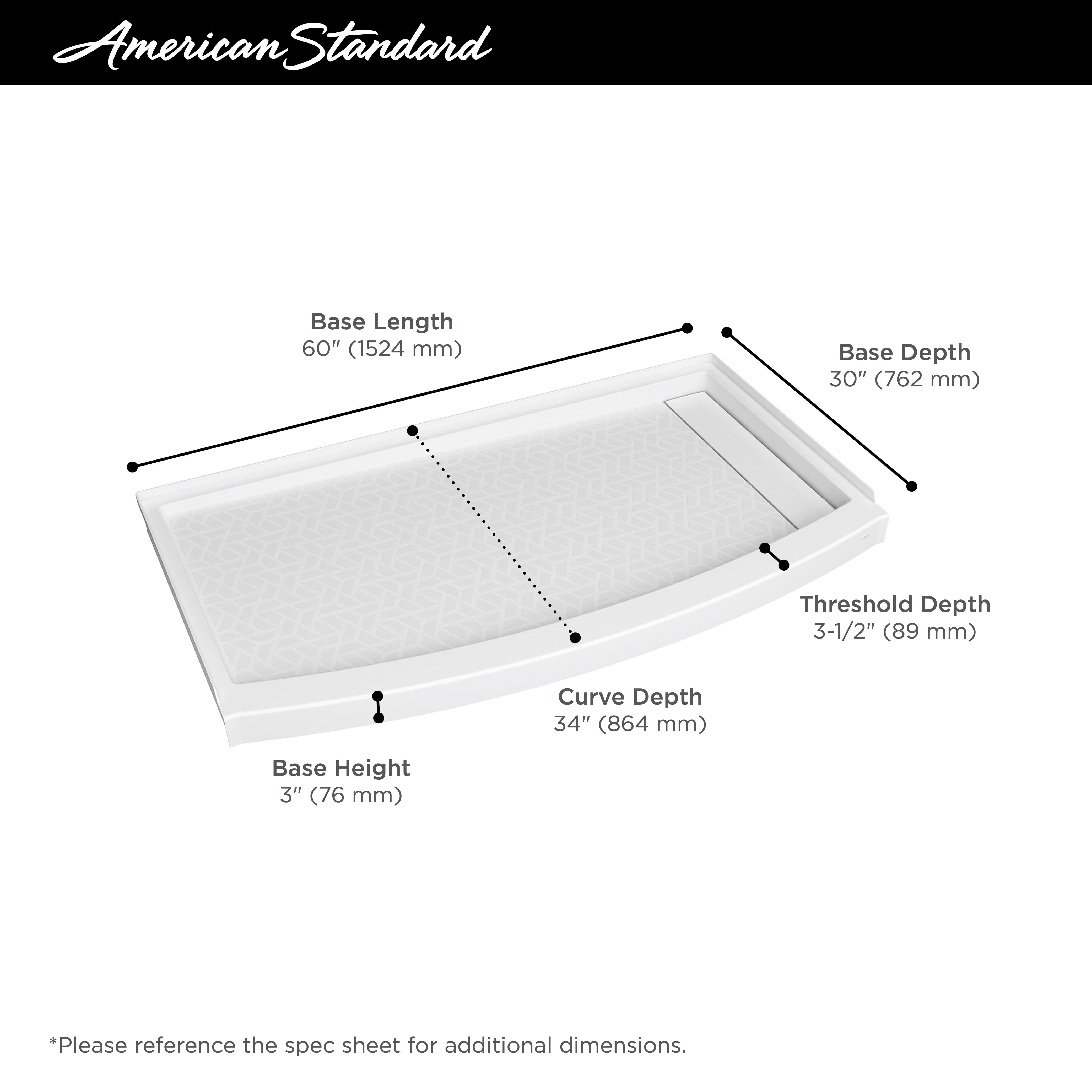 Elevate 60x30inch Curved Shower Base with Righthand Outlet